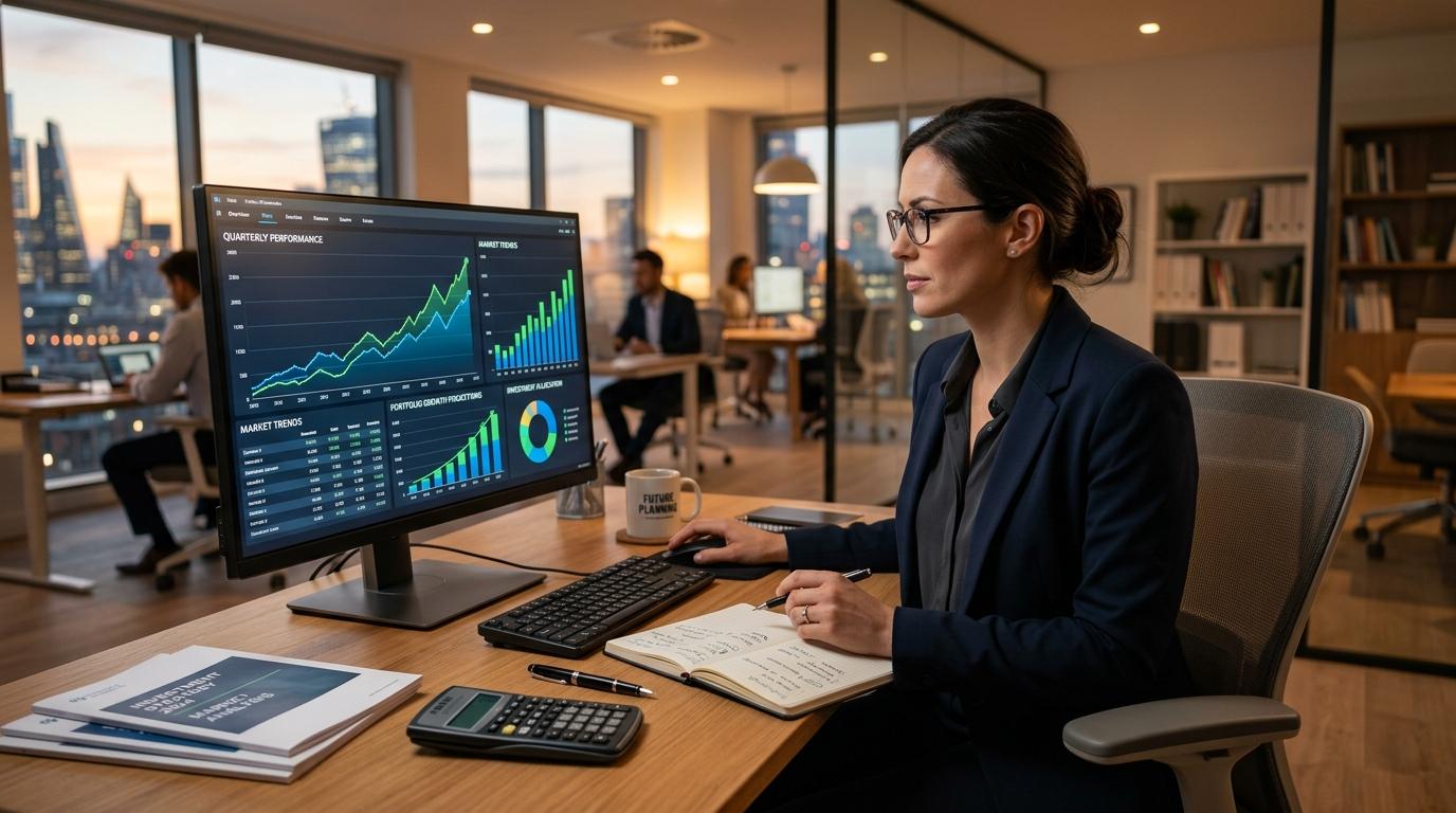 Pessoa analisando projeção de rendimentos futuros em uma planilha no computador