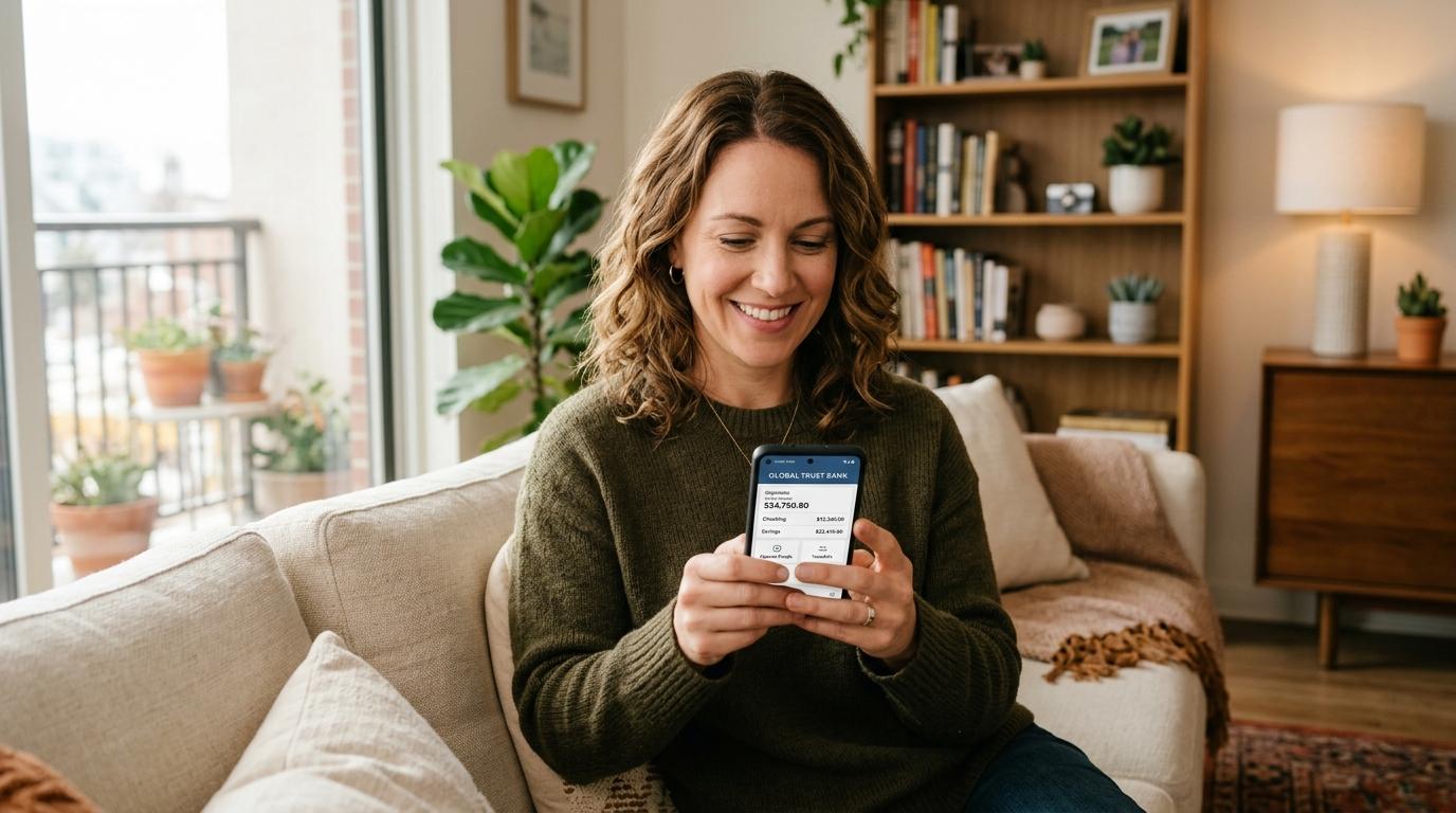 Pessoa consultando o saldo e movimentações em uma conta digital pelo celular