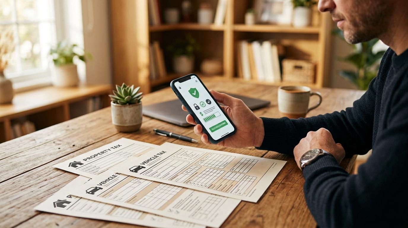 Pessoa consultando a guia de IPTU no celular para realizar o pagamento pelo aplicativo do banco